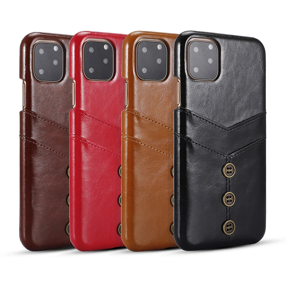 Luxury Retro Leather Phone Case For iPhone 11 Pro Max X Xr Xs With Card Pocket Buttons Back Cover 8 7 6s Plus |
