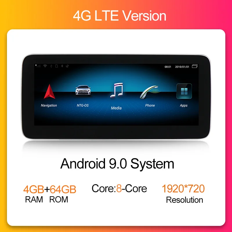 1920*720 экран 4+ 64G Android 9,0 автомобильный Радио gps навигатор плеер для Mercedes Benz C Class W204 2008-2010 Bluetooth wifi 4G - Цвет: 64G 4G lte