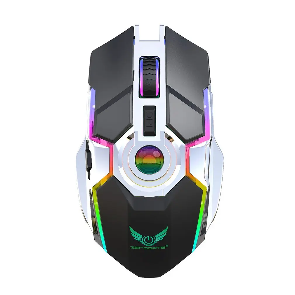 

ZERODATE T30 Mechanical Wireless 2.4G 7 Button 2400DPI Mouse W/usb Receiver RGB Streaming Effect for Game and Office USB 2400