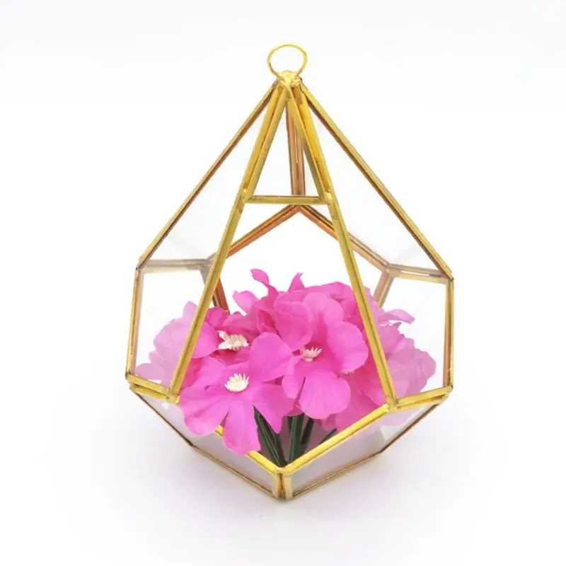 Glass Terrarium Hanging Modern Artistic Wall Tears Shape Diamond Geometric Polyhedron Air Plant Holder Desk Planter DIY Vase Pot