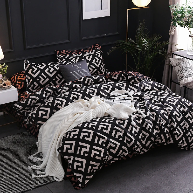 

ANNAs Good Stuff Hotsale 2019 Men Style BeddingSet 3pcs Black Brown Plaid DuvetCover Super King Size BeddingArticle 2 Pillowcase