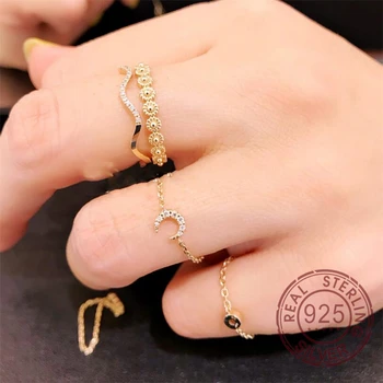 

authentic 100% 925 sterling silver AAA+ cubic zirconia 18k gold plated charm cz moon delicate dainty thin chain simple girl ring