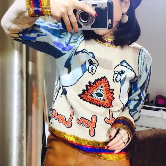 YAMDI вязаный женский свитер, сетчатый джемпер с леопардовой вышивкой, винтажный Модный Элегантный пуловер для женщин и девушек