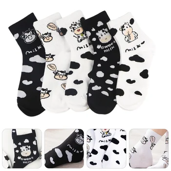 

5 Pair Breathable Cartoon Soft Somfortable Mid Tube Socks Mid-calf Length Sock Cotton Socks for Ladies Women Female