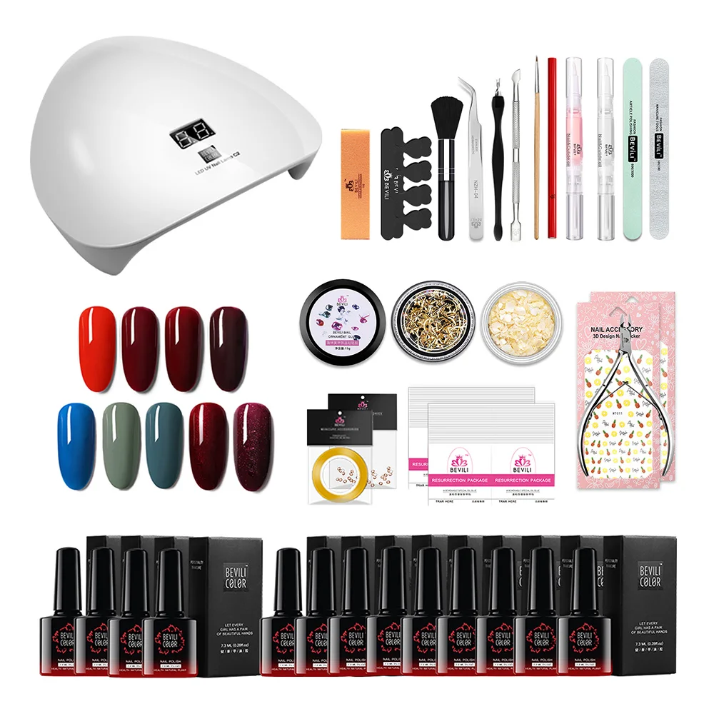 

Gel Nail Polish Kit Manicure Tools Nail Lamp Nail Polish Base Top Coat Set Cuticle Pusher Painted Pen Diamond Ornament