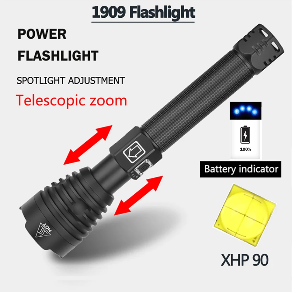 Светодиодный светильник-вспышка XHP90, самый мощный светильник-вспышка, Перезаряжаемый usb фонарь xhp50 xhp70, ручная лампа, 26650, 18650, батарея, светильник-вспышка