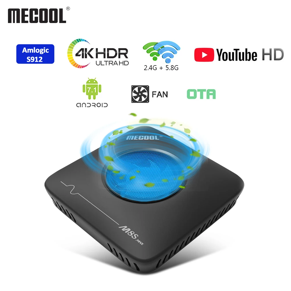 ТВ приставка MECOOL M8S Max Android 7 1 умная Amlogic S912 3 ГБ + 32 2 4G 5 8G Двойной Wi Fi BT4.0 4K ultra HD
