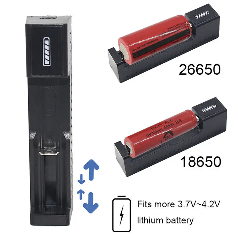 1 Slot Universal Battery USB Charger Adapter LED Smart Chargering For Rechargeable Batteries Li-ion 18650 26650 14500