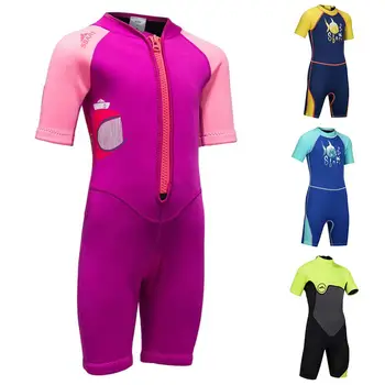 

Kids Diving Suit 2MM Neoprene Wetsuit Children For Boys Girls Keep Warm One-Piece Short Sleeves UV Protection Swimwear