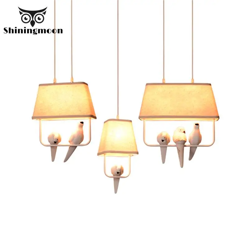 

Nordic Individual Birds Pendant Lights Resin Bird Fabric Lampshade Pendant Lamp Hallway kitchen hanging lamp Lighting Luminaria