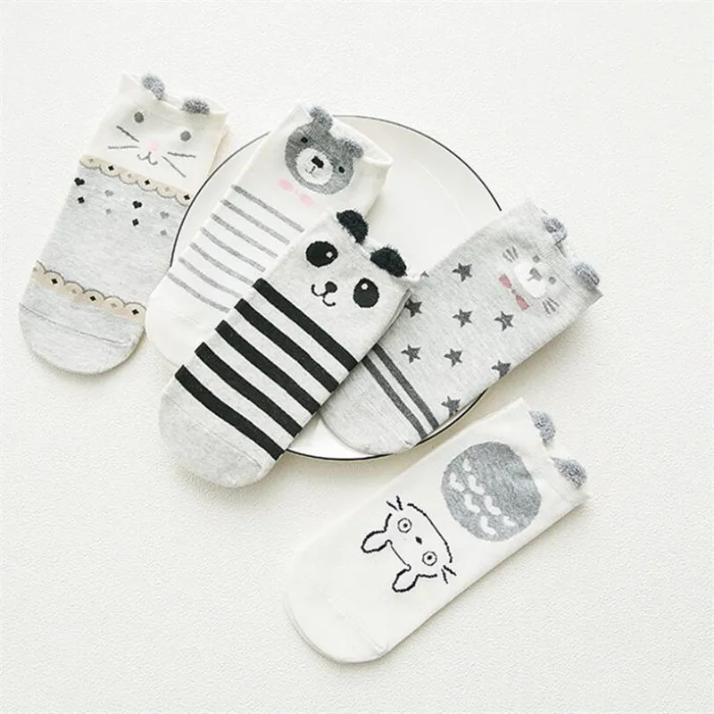 Рекомендуем! Женские Носки короткие 5 пар/лот, сезон весна-лето-осень, милые куртки для девочек и хлопчатобумажные, с мультипликационными персонажами носок дамы и с квадратным носком для женщин арт Носки