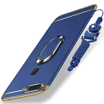 

For OPPO AX7 Case 3 in 1 Full PC Protection Silky Back Cover For OPPO A3S Phone Case For OPPO A3S with stand and rope shell