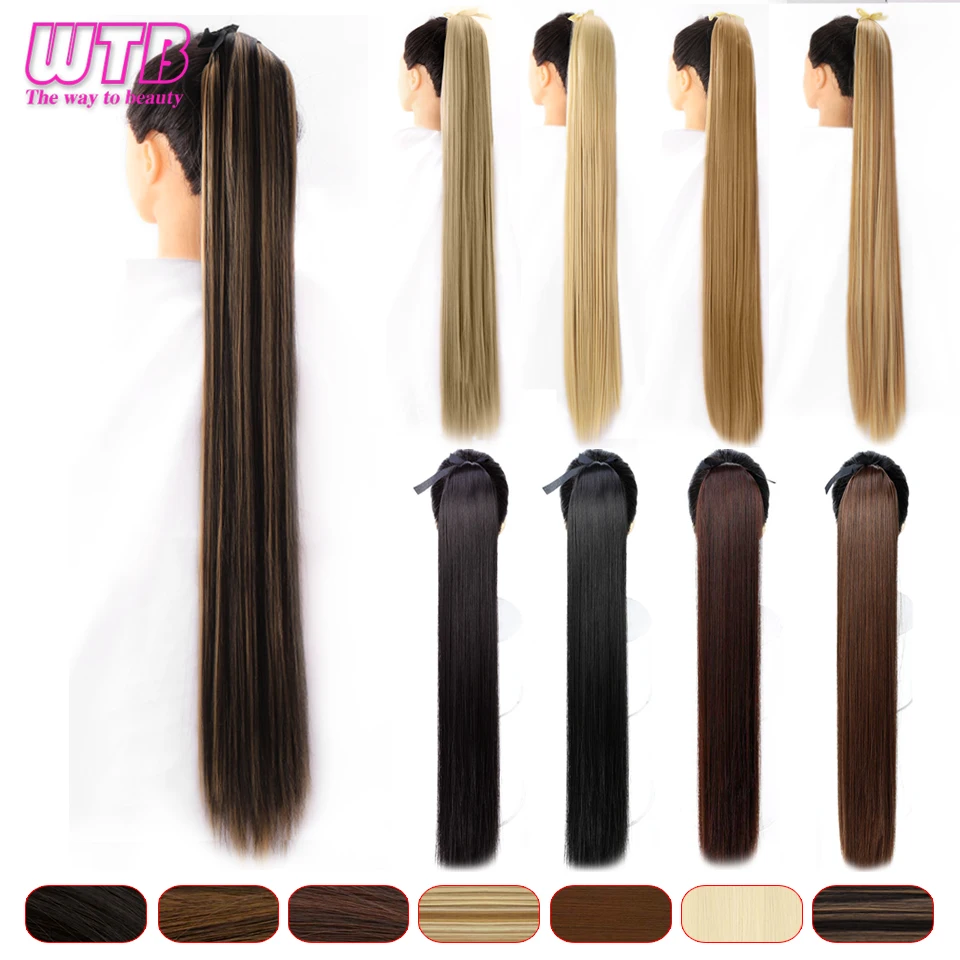 WTB Synthetic Super Long Straight Drawstring Ponytail Hairpiece High Temperature Fiber Clip in Hair Extensions Pony Tail fake hair extensions