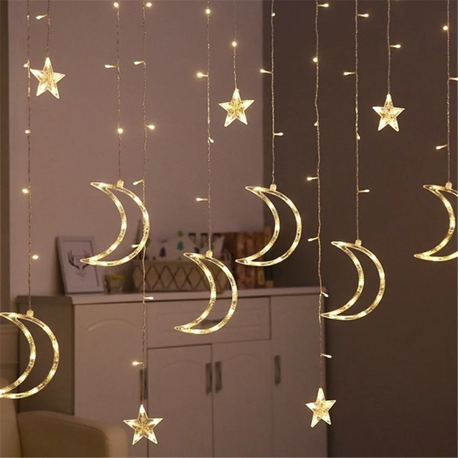 Eid Mubarak Ramadan LED Fairy String Light Moon Star Islam Muslim Hanging Decor