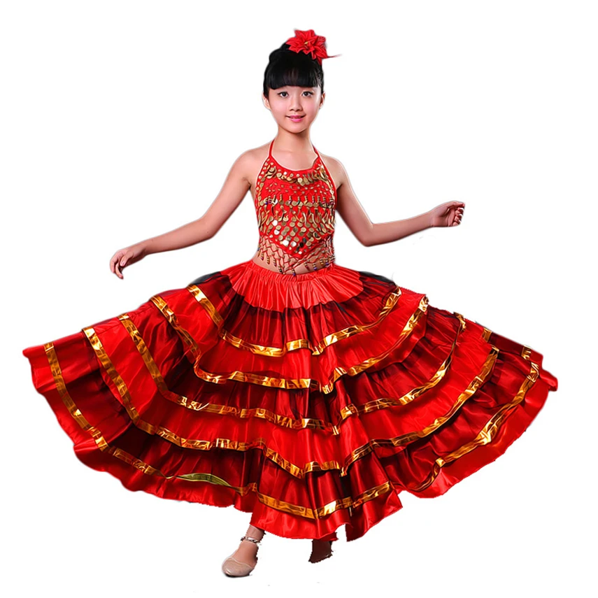 Танцевальное платье для девочек; испанская юбка для фламенко и цыганки ...