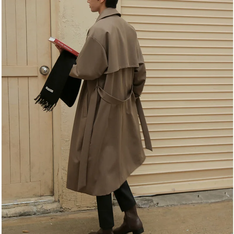 Autumn Korean Fashion Double Breasted Men's Trench Coat Belt