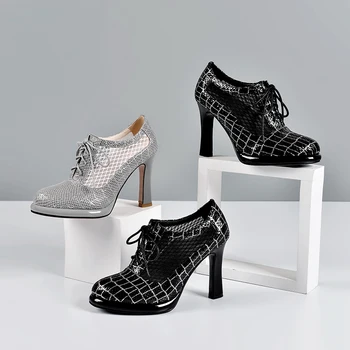 

Fashion Women New Elegant Pumps Genuine Leather Breathable Mesh Shoes Spring Summer Office Lady pumps