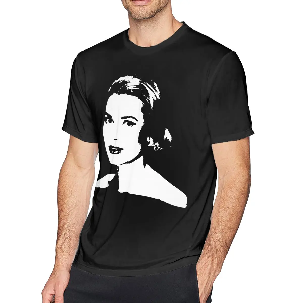 Grace Kelly футболка Grace Kelly Футболка с принтом Большая мужская футболка из 100 хлопка с коротким рукавом забавная футболка - Цвет: Black