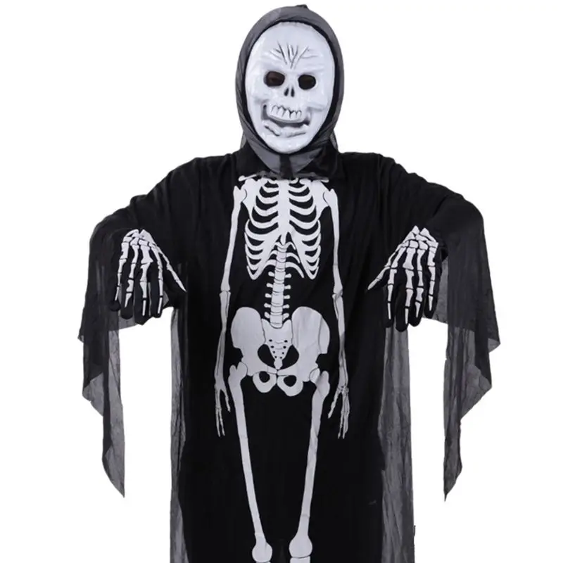 Adult Unisex Halloween Cosplay Costume Skeleton Demon Ghost Witch Cloak Mask Gloves Fake Nails Party Trick Props Accessories Set - Color: like pic