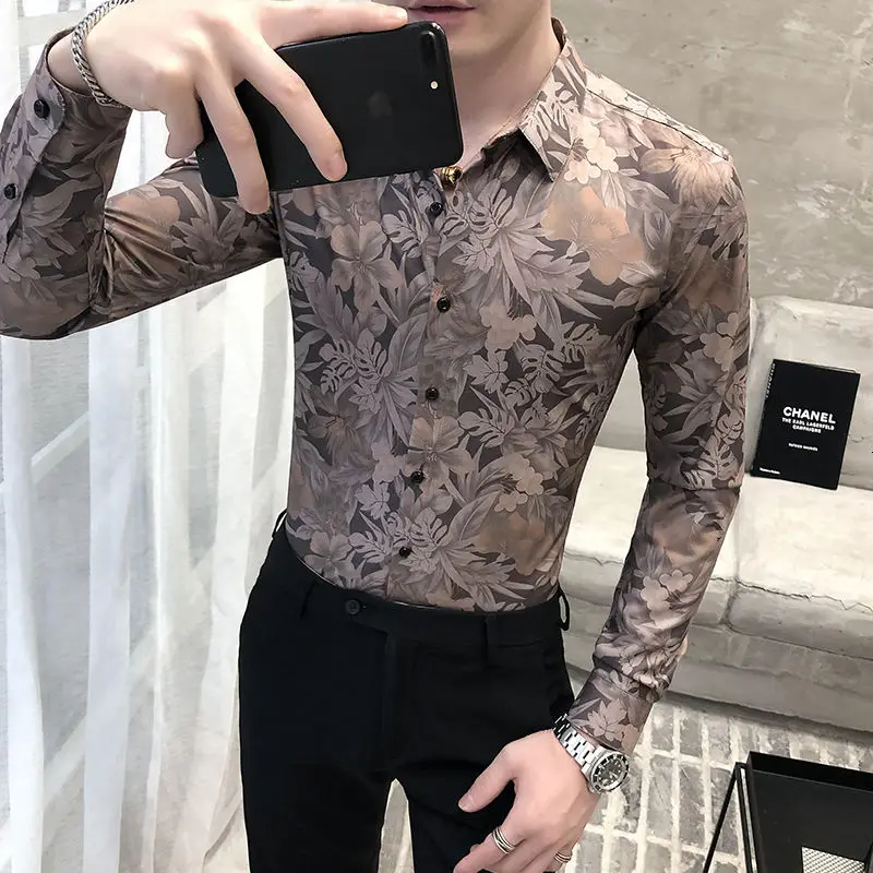 Luxury Printing Shirt Men 2021 New Slim Fit Long Sleeve Camisa Masculina Chemise  Homme Social Men Club Prom Shirt Designer Shirt - AliExpress