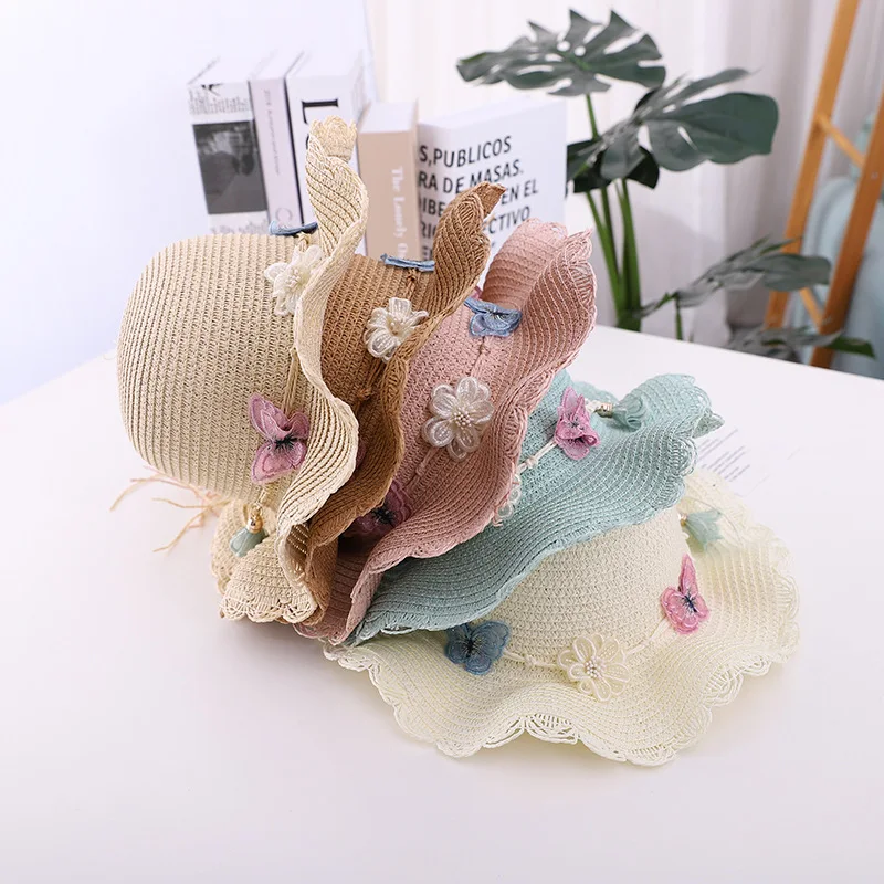 Sun hat sun protection hat Summer child casual butterfly straw hat handbags Sets Kid girls Outdoor holiday panama cap straw bags