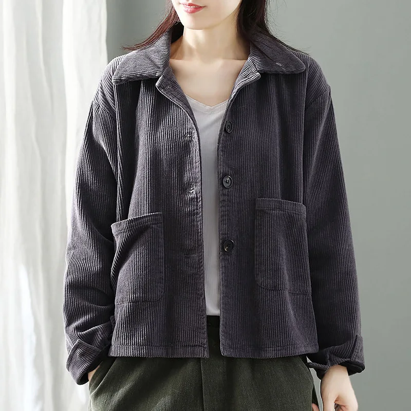 Winter New Style Solid Color Thick Cropped Jacket Corduroy Long Sleeve plus Velvet Cotton-padded Clothes Loose Warm Corduro