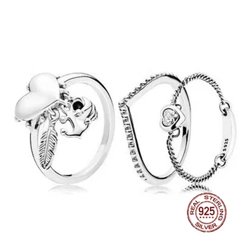 

2018 NEW 100% 925 Sterling Silver Ring Love Heart Spiritual Symbols Stacked Ring Wedding Fashion Women DIY Gift Jewelry
