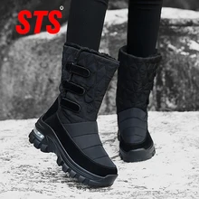 STS Women's Winter Snow Boots Winter Warm Shoes With Fur Ladies Short Boots Waterproof Platform Plush Outdoor Walking Footwear