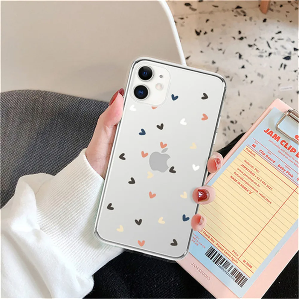 Candy Color Cute Love Heart Phone Case For iPhone 13 12 11 Pro Max 7 8 Plus X XS Max XR SE 2020 Soft TPU Silicon Back Cover iphone 13 pro max cover