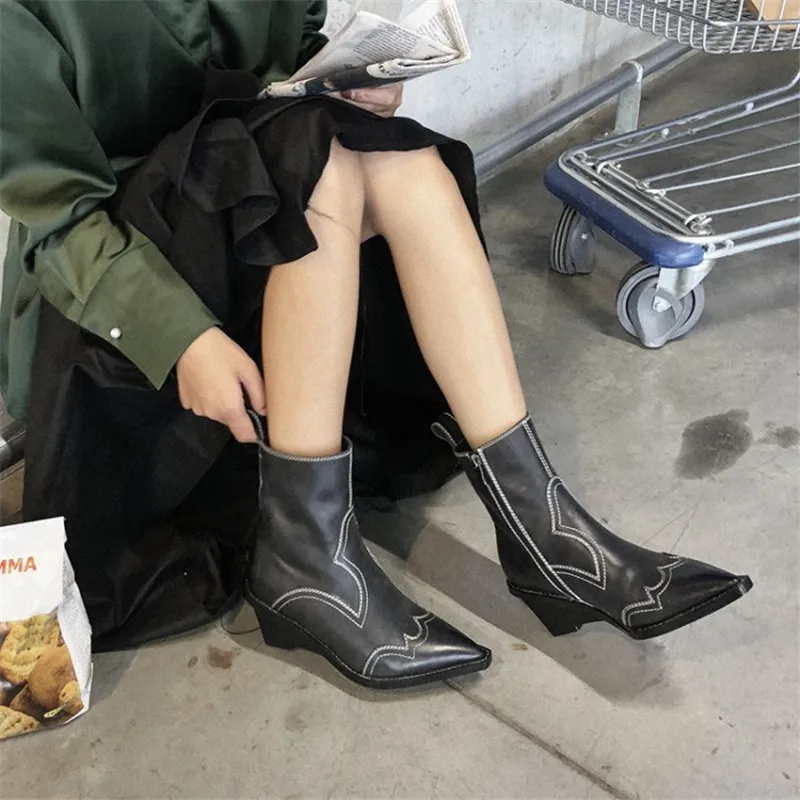 Prova Perfetto Модные женские ковбойские ботинки женская обувь зимние ковбойские Полусапоги в западном стиле кожаные туфли с острым носком женские пинетки Mujer