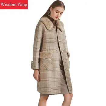 

Cashmere Fur Wool Long Coats Womens Winter Jackets Plaid Ladies Corduroy Jacket Oversized Outerwear Overcoat Woolen Coat Woman