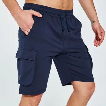 

Men Casual Solid Cotton Shorts 2019 New Arrival Pocket Cargo Shorts Summer Military Knee Length Trousers Male Tie Running Shorts