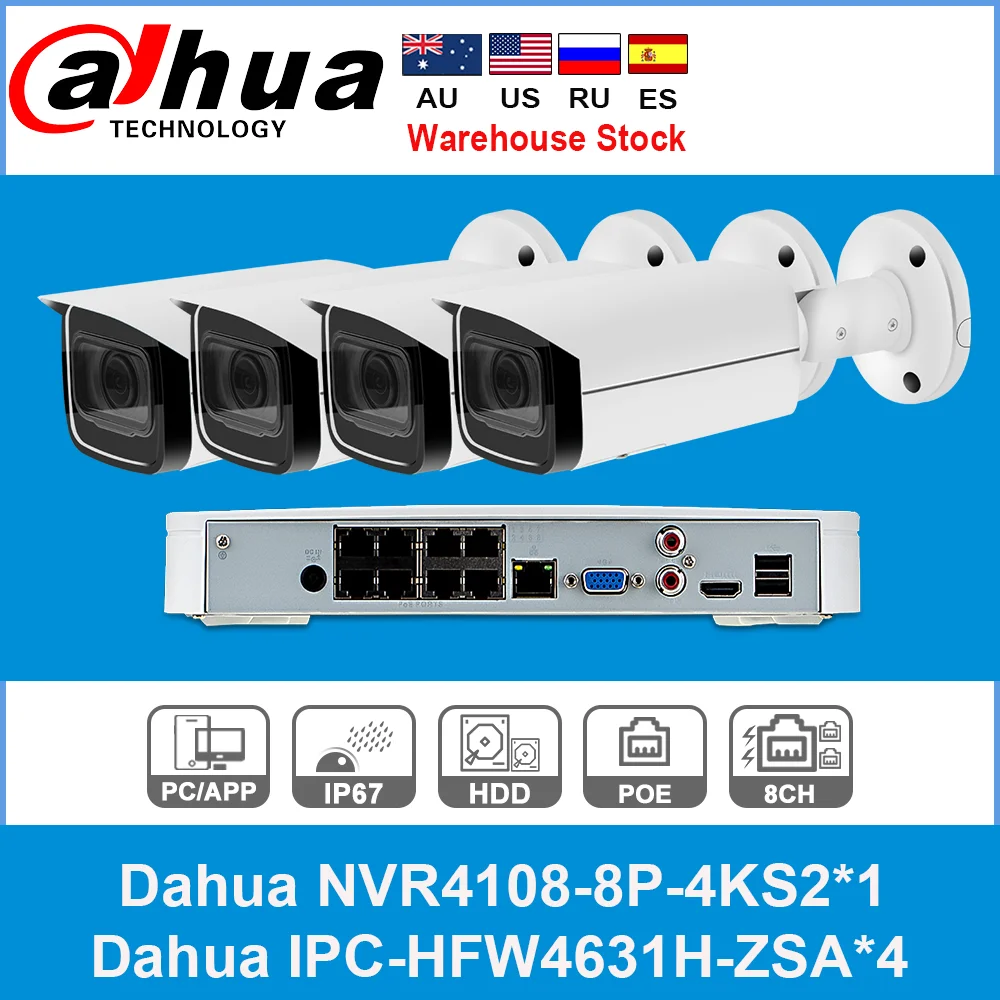 DAHUA Security CCTV System 6MP Zoom IP camera IPC-HFW4631H-ZSA & 8POE 4K NVR NVR4108-8P-4KS2 Surveillance P2P Security System