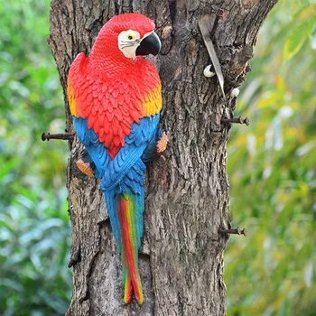 

Resin Parrot Statue Wall Mounted DIY Outdoor Garden Tree Decoration Animal Sculpture Ornament-Left