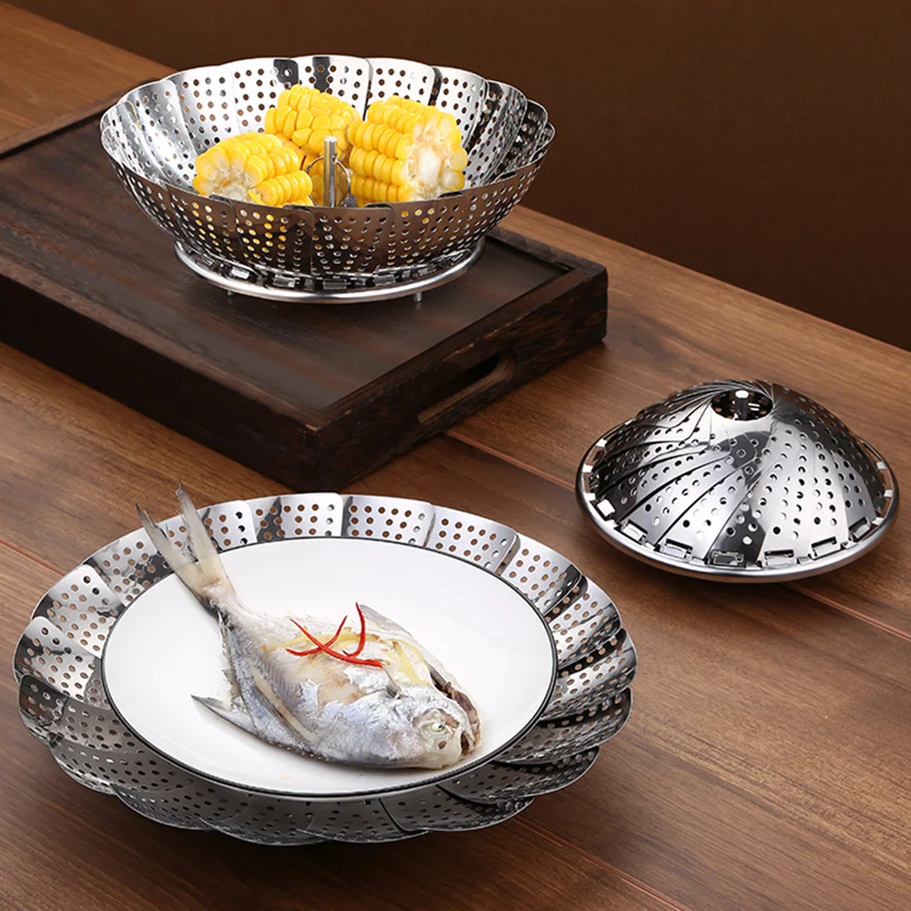 

Foldable Stainless Steel Steamer Multifunctional Fruit Storage Basket Kitchen Creative Gadgets Breathable Drain Save Space