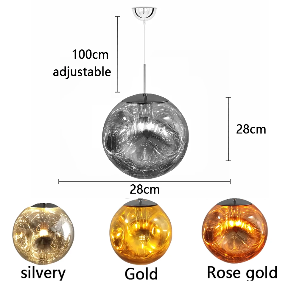Скандинавский светодиодный подвесной светильник из стекла, лава, подвесные лампы, гостиничный бар, Серебряное золото, подвесной светильник для гостиной, домашний декор, светильник s - Цвет корпуса: 28cm Silver