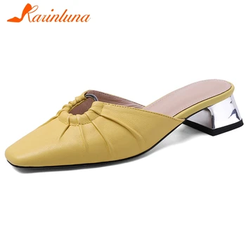 

Karinluna New Arrivals 2020 Genuine Cow Leather Slip On Concise Pumps Mules Woman Shoes Strange Style Summer Shoes Women Pumps