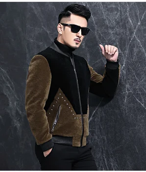 

Natural Sheep Shearling Fur Coat Winter Jacket Men Lamb Fur Baseball Jacket Autumn Men Clothes Men Jacket LJ18F024 MY773