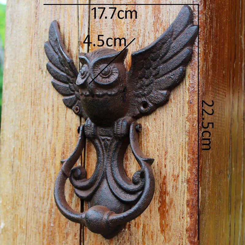 Rustic Owl Cast Iron Door Knocking Handle Farm House Accents Heavy Metal Flying Figurines Hand Knockings | Дом и сад