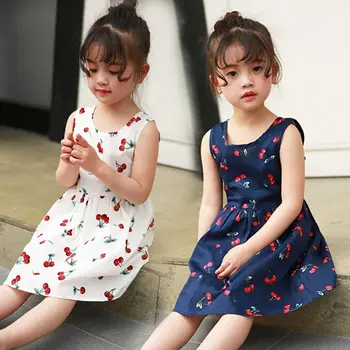 

2020 New Vest Girls Clothing Summer Princess Dress Toddler Girls V-Backless Cherry tutu Ball Gown Kids Party Children Clothes