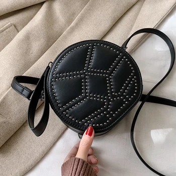 

2020 NEW Original Design Fashion Retro Rivet Shoulder Bag & Round Tote Width 18cm Height 17cm Thickness 9cm