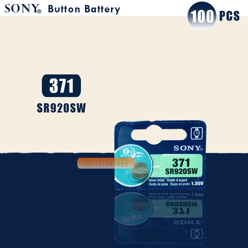 100 шт. Sony 100% оригинал 371 SR920SW 920 1 55 V батарея для часов Кнопка монета ячейка Сделано в
