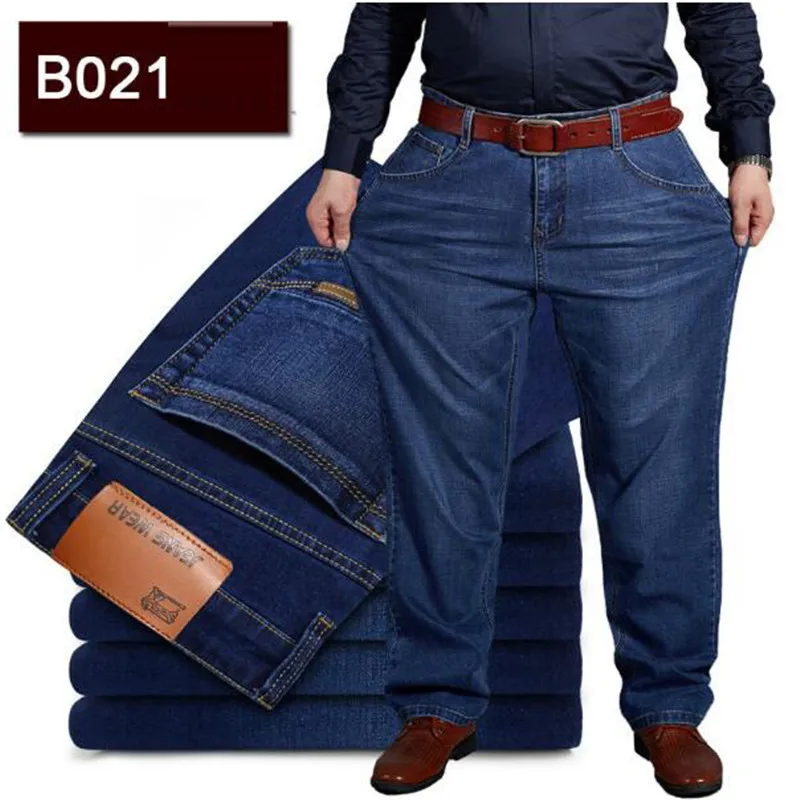 Oversized Jeans Mens Baggy Jeans Plus Size Black Jeans Men 200KG Elastic Denim Jeans Male Trousers Mens Wide Let Jeans Blue