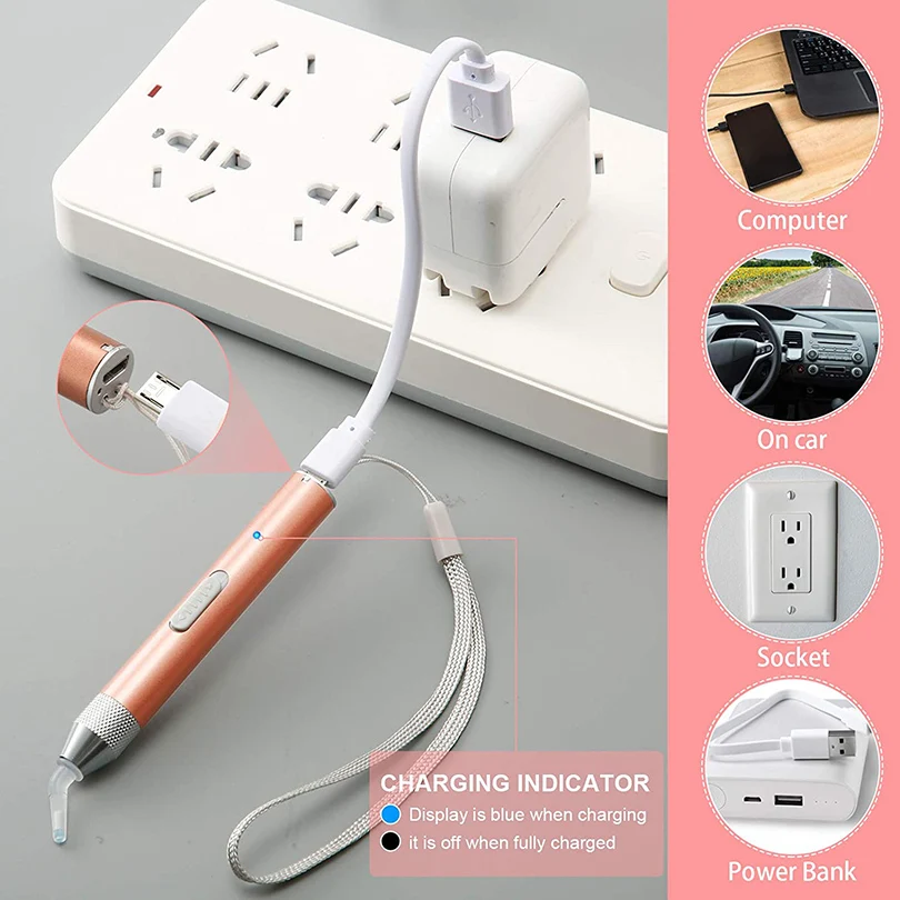 DIY Nails Painting Craft LED Lighting Point Drill Pen 5D Diamond Painting USB Rechargeable Embroidery Painting Accessories Suit