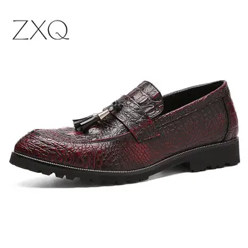 

2019 New Fashion Wedding Dress Shoes Crocodile Design Gentleman Dress Leather Shoes Business Loafers Shoes