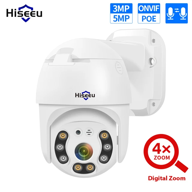 Hiseeu 3MP 5MP POE PTZ IP CCTV Surveillance Security Camera 4X Digital ZOOM Outdoor ONVIF Waterproof 2-Way Audio Face Detection 1