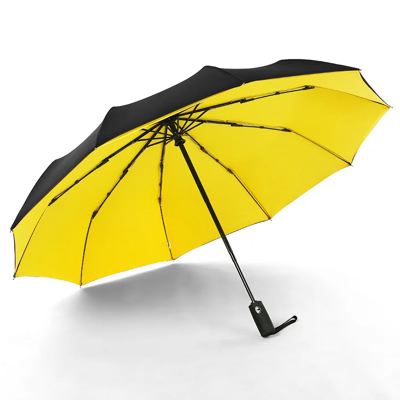 Женский 10K двухслойный ветрозащитный полностью автоматический зонтик мужской женский мужской тройной складной коммерческий большой прочный каркас зонтик - Цвет: Цвет: желтый