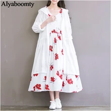 Японский Мори девушка весна лето женское белое пальто с капюшоном Хлопок Лен негабаритный кардиган элегантная тонкая свободная пляжная одежда