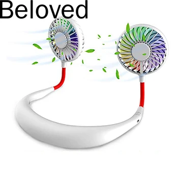 

Mini Portable Hanging Neckband Fan USB Rechargeable Double Fans Air Cooler Conditioner Colorful Aroma Electric Desk Fan For Room