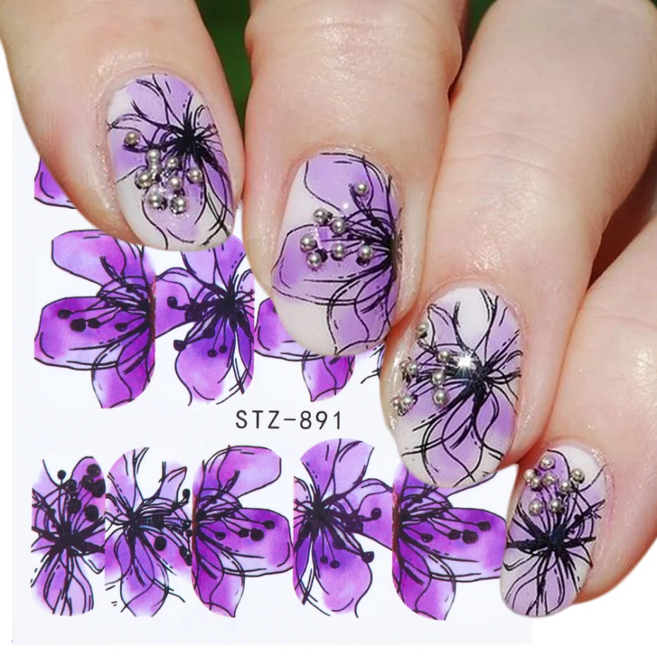 

14pc/set Stickers for Nails Butterfly Flowers Line Design Water Transfer Foil Decals Nail Art Decoration Wrap Paper LASTZ880-902